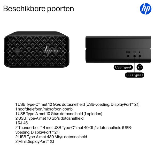 HP Z2MiniG1a RAIMP395 128GB/1TB PC NL Copilot+ PC AMD Ryzen AI Max+ PRO PRO 395 LPDDR5x-SDRAM SSD Windows 11 Pro Mini PC Workstation AI Workstation, AI PC Zwart (A40N1ET#ABH)