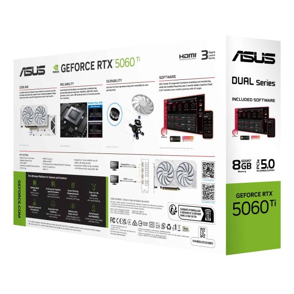 ASUS Dual -RTX5060TI-O8G-WHITE NVIDIA GeForce RTX 5060 Ti 8 GB GDDR7 (90YV0MP5-M0NA00)