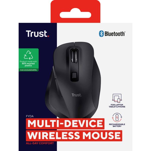 Trust Fyda Draadloze Muis – Multi-device muis – Oplaadbaar – 2400 DPI – Zwart (25708)