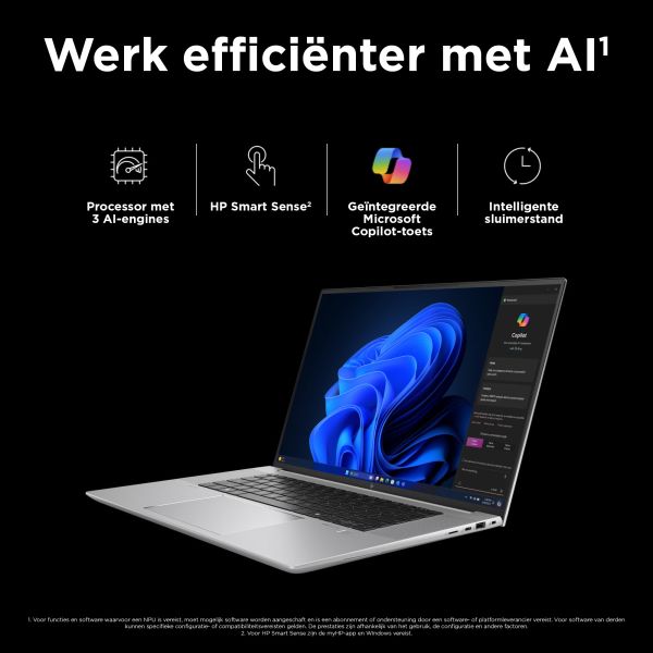 HP ZBook Studio G11 Intel Core Ultra 7 165H Mobiel werkstation 40,6 cm (16") WUXGA 32 GB DDR5-SDRAM 1 TB SSD NVIDIA RTX 2000 Ada Wi-Fi 7 (802.11be) Windows 11 Pro AI PC, AI Workstation Zilver (98L08ET#ABB)