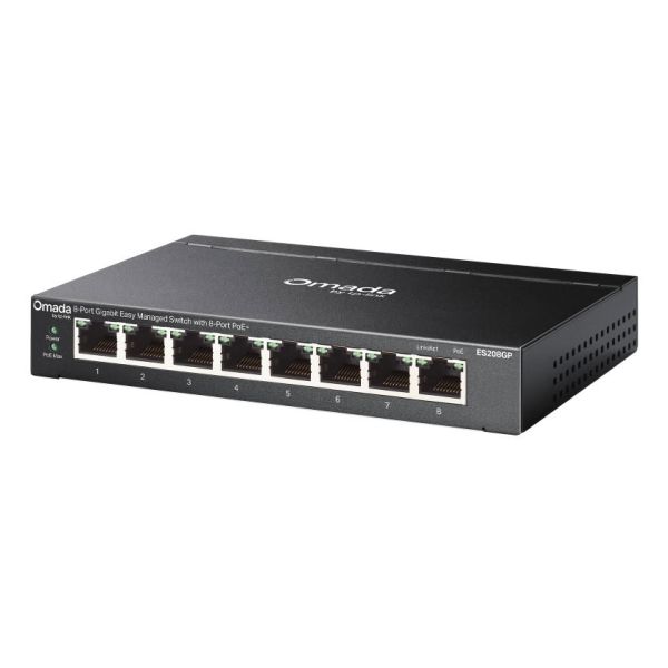 TP-Link Omada ES208GP netwerk-switch Managed L2 Gigabit Ethernet (10/100/1000) Power over Ethernet (PoE) DIN rail Zwart (ES208GP)