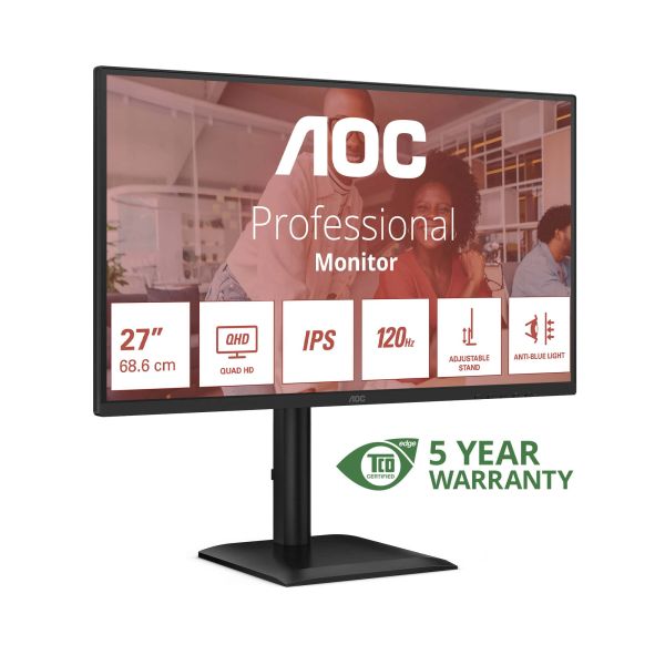 AOC E4 Q27E4U computer monitor 68,6 cm (27") 2560 x 1440 Pixels Quad HD LED Zwart (Q27E4U)