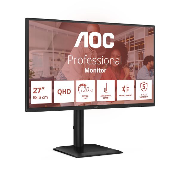 AOC E4 Q27E4U computer monitor 68,6 cm (27") 2560 x 1440 Pixels Quad HD LED Zwart (Q27E4U) AOC E4 Q27E4U computer monitor 68,6 cm (27") 2560 x 1440 Pixels Quad HD LED Zwart