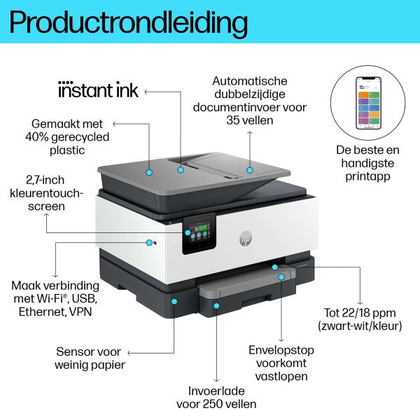 HP OfficeJet Pro 9120e Draadloos All-in-One Kleur Printer, Instant Ink; Dubbelzijdig printen (403X8B)