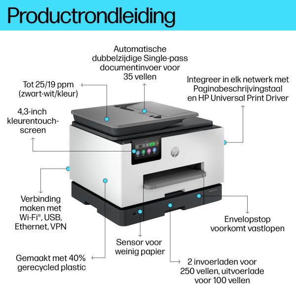 HP OfficeJet Pro 9130b Draadloos All-in-One Kleur Printer, Dubbelzijdig printen; Kopieerapparaat, Scanner (4U561B)