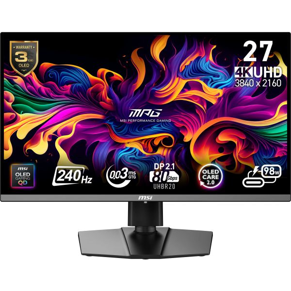 MSI MPG 272URX QD-OLED computer monitor 67,3 cm (26.5") 3840 x 2160 Pixels 4K Ultra HD Zwart (9S6-3CD79A-015)