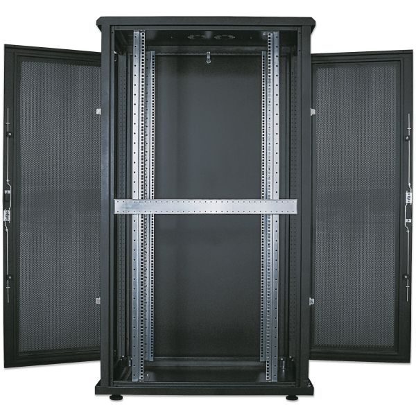 Intellinet 19" serverkast vrijstaand, 42U, 800x1000 mm (breedte x diepte), zwart, voorgemonteerd, max. 1500 kg, meerpuntsdeurslot, 1 slot per zijpaneel, bruikbare diepte 123–773 mm, IP20, staal (713283) Intellinet 19" serverkast vrijstaand, 42U, 800x1000 mm (breedte x diepte), zwart, voorgemonteerd, max. 1500 kg, meerpuntsdeurslot, 1 slot per zijpaneel, bruikbare diepte 123–773 mm, IP20, staal