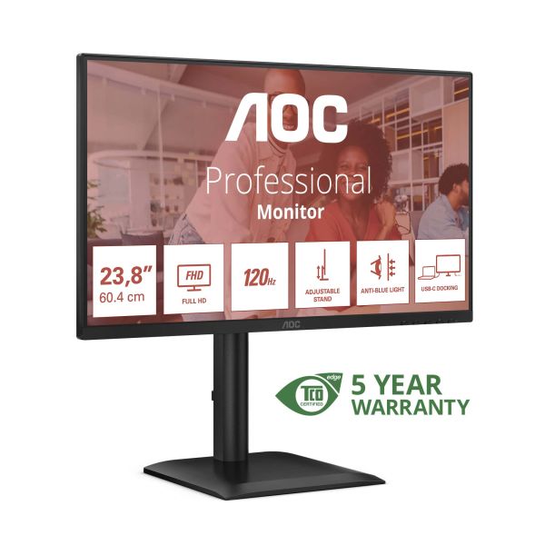 AOC E4 24E4CV computer monitor 60,5 cm (23.8") 1920 x 1080 Pixels Full HD LED Zwart (24E4CV)