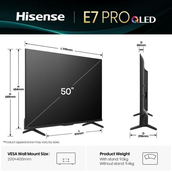 Hisense 50E77Q PRO 127 cm (50") 4K Ultra HD Smart TV Wifi Zwart (50E77QPRO)