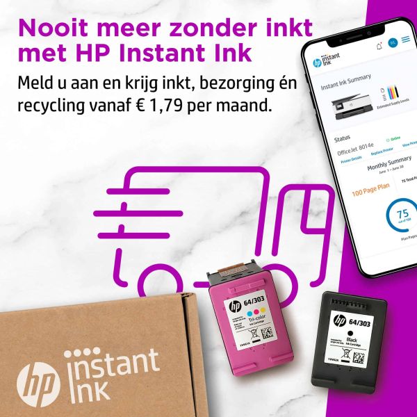 HP OfficeJet 8014e Draadloos All-in-One Kleur Printer, Instant Ink; Dubbelzijdig printen (228G0B#629)