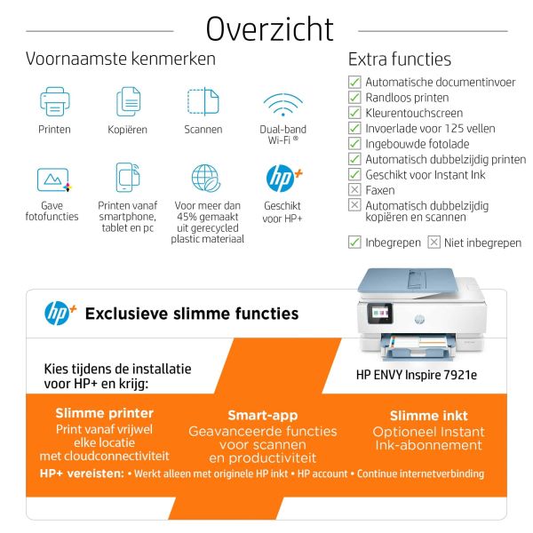 HP ENVY Inspire 7921e Draadloos All-in-One Kleur Printer, Instant Ink; Foto's printen (2H2P6B#629)