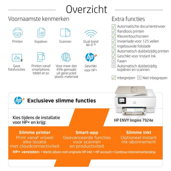 HP ENVY Inspire 7924e Draadloos All-in-One Kleur Printer, Instant Ink; Foto's printen (349W0B#629)