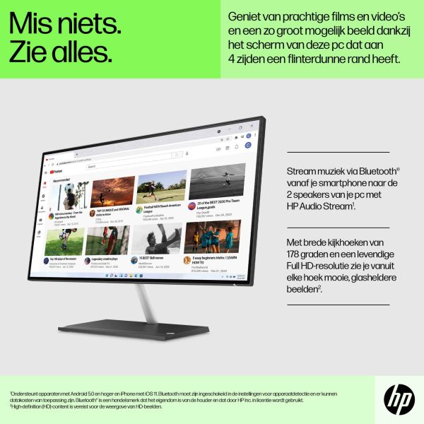 HP 24 -ck0120nd AMD Ryzen™ 3 3250U 60,5 cm (23.8") 1920 x 1080 Pixels Alles-in-één-pc 8 GB DDR4-SDRAM 256 GB SSD Windows 11 Home Wi-Fi 6 (802.11ax) Wit (666M6EA#ABH)