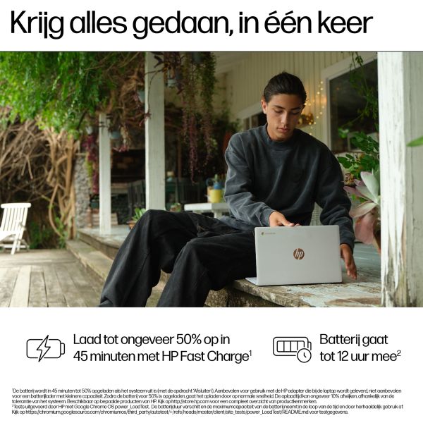 HP Chromebook 14a-nf0080nd Intel® N N200 35,6 cm (14") Full HD 8 GB LPDDR5-SDRAM 128 GB Flash Wi-Fi 6E (802.11ax) ChromeOS Zilver (A12M0EA#ABH)