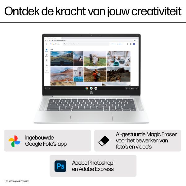 HP Chromebook 14a-nf0080nd Intel® N N200 35,6 cm (14") Full HD 8 GB LPDDR5-SDRAM 128 GB Flash Wi-Fi 6E (802.11ax) ChromeOS Zilver (A12M0EA#ABH)