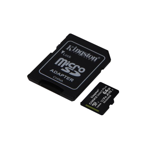 Kingston Technology 64GB micSDXC Canvas Select Plus 100R A1 C10 drievoudig pakket + enkele ADP