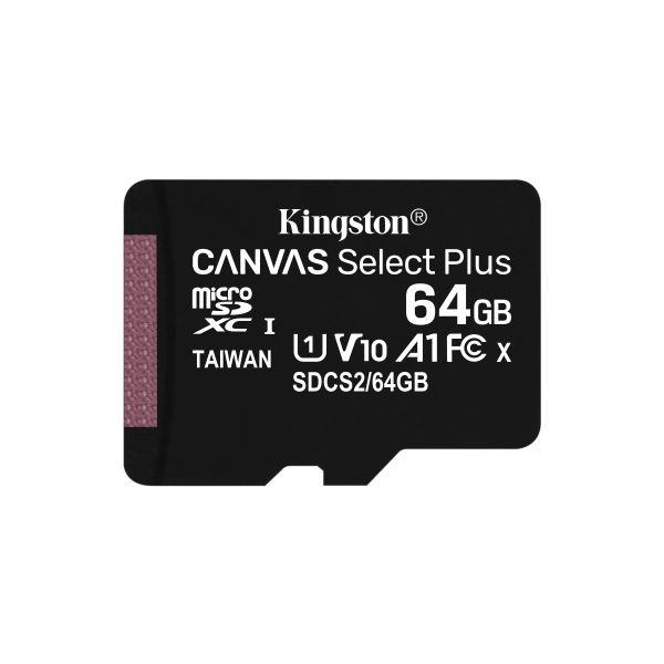 Kingston Technology 64GB micSDXC Canvas Select Plus 100R A1 C10 drievoudig pakket + enkele ADP