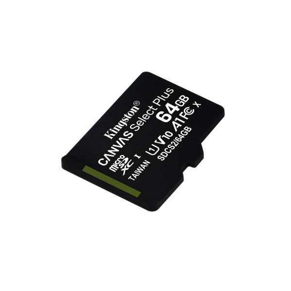Kingston Technology 64GB micSDXC Canvas Select Plus 100R A1 C10 drievoudig pakket + enkele ADP