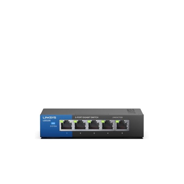 Linksys LGS105 Unmanaged Gigabit Ethernet (10/100/1000) Zwart, Blauw (LGS105-EU-RTL)