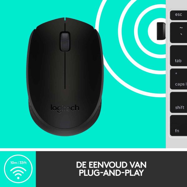 Logitech M171 Black-K muis Ambidextrous RF Draadloos Optisch 1000 DPI (910-004424)