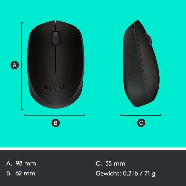 Logitech M171 Black-K muis Ambidextrous RF Draadloos Optisch 1000 DPI (910-004424)