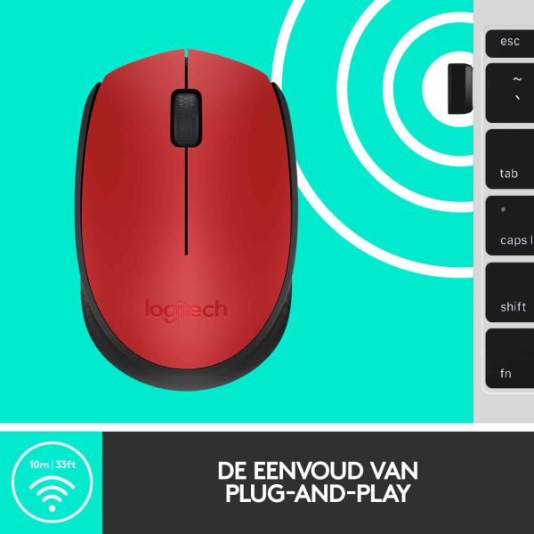 Logitech M171 Red-K muis Ambidextrous RF Draadloos Optisch 1000 DPI (910-004641)
