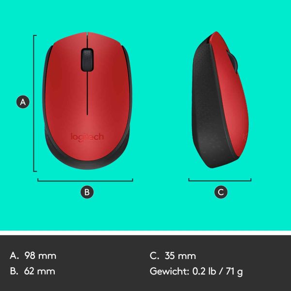 Logitech M171 Red-K muis Ambidextrous RF Draadloos Optisch 1000 DPI (910-004641)