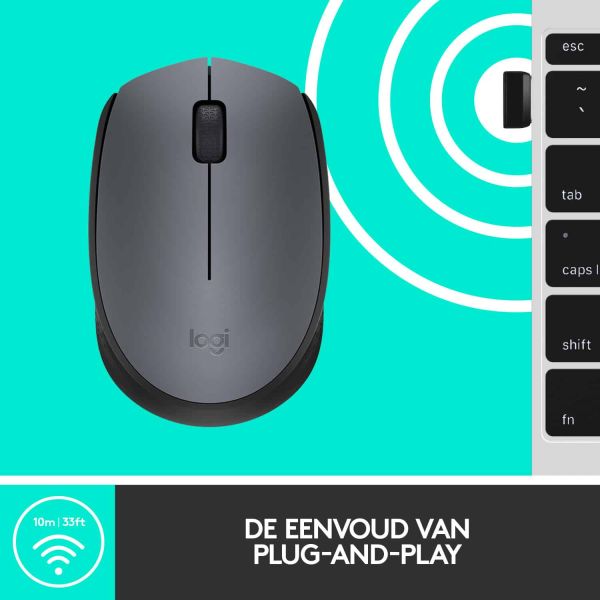 Logitech M170 Grey-K muis Ambidextrous RF Draadloos Optisch 1000 DPI (910-004642)