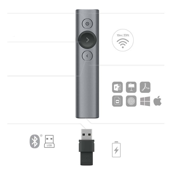 Logitech Spotlight Draadloze presenter Bluetooth/RF Grijs (910-004861)