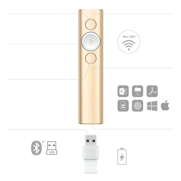 Logitech Spotlight Draadloze presenter Bluetooth/RF Goud (910-004862)