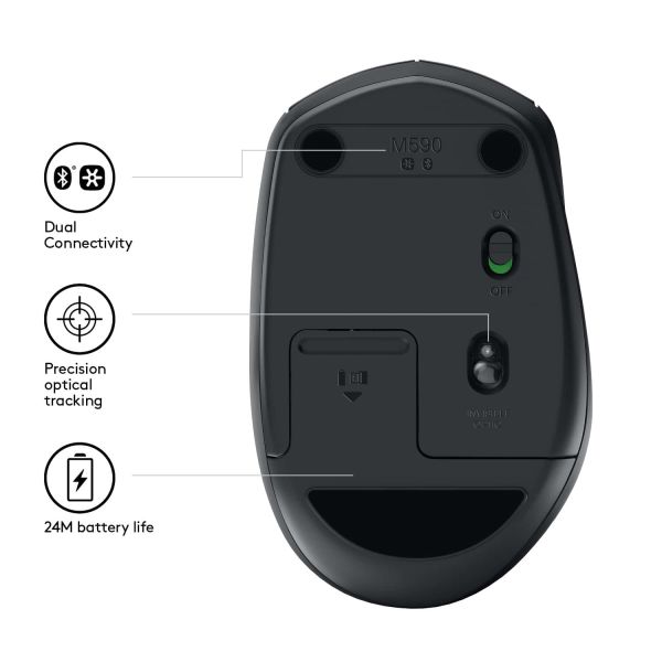 Logitech M590 Multi-Device Silent muis Rechtshandig RF-draadloos + Bluetooth Optisch 1000 DPI (910-005197)