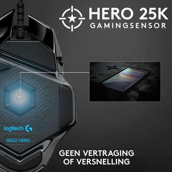 Logitech G G502 Hero muis Rechtshandig USB Type-A Optisch 25600 DPI (910-005470)