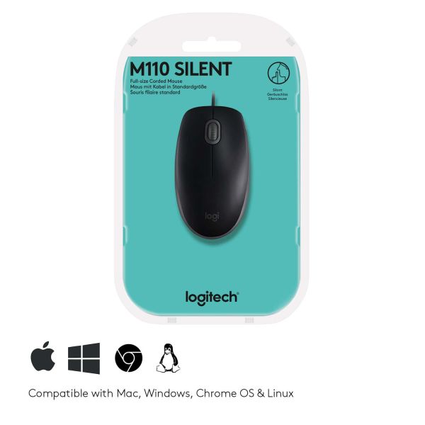 Logitech B110 Silent muis Ambidextrous USB Type-A Optisch 1000 DPI (910-005508)