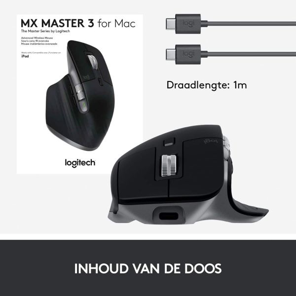 Logitech MX Master 3 f/ Mac muis Rechtshandig Bluetooth Laser 4000 DPI (910-005696)