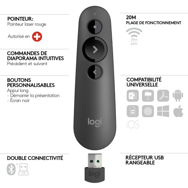 Logitech R500 Draadloze presenter Bluetooth/RF Grafiet (910-005843)