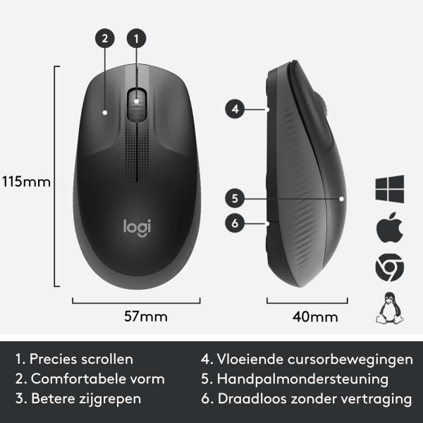 Logitech M190 Full-Size Wireless Mouse (910-005905)