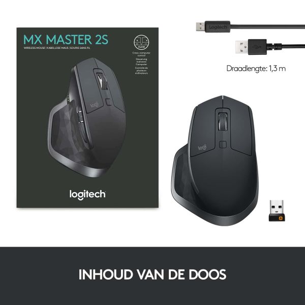 Logitech MX Master 2S Wireless Mouse muis Rechtshandig RF-draadloos + Bluetooth Laser 4000 DPI (910-005966)