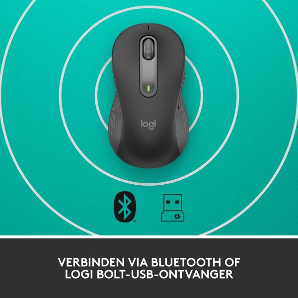 Logitech Signature M650 L Linkshandige Draadloze Muis - Voor grotere, linkerhanden, 2 jaar batterijduur, stil klikken, aanpasbare zijknoppen, Bluetooth, compatibel met meerdere apparaten (910-006239)