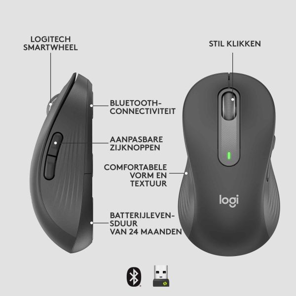 Logitech Signature M650 L Linkshandige Draadloze Muis - Voor grotere, linkerhanden, 2 jaar batterijduur, stil klikken, aanpasbare zijknoppen, Bluetooth, compatibel met meerdere apparaten (910-006239)