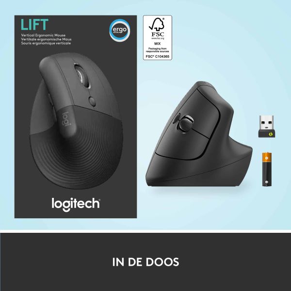 Logitech Lift muis Rechtshandig RF-draadloos + Bluetooth Optisch 4000 DPI (910-006473)