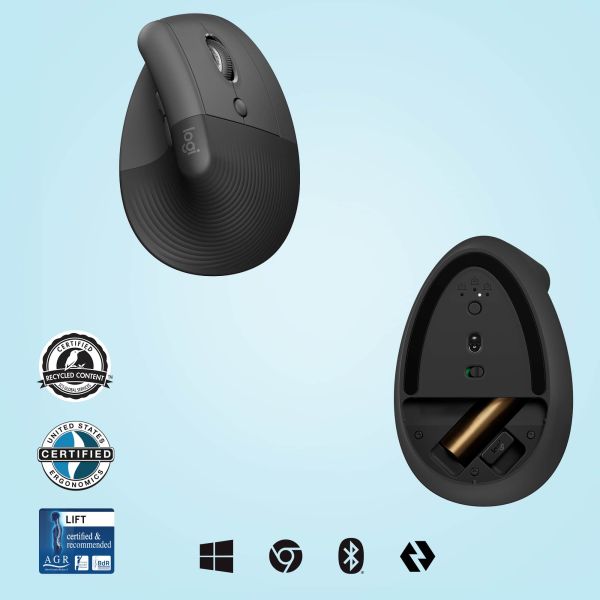 Logitech Lift muis Rechtshandig RF-draadloos + Bluetooth Optisch 4000 DPI (910-006473)