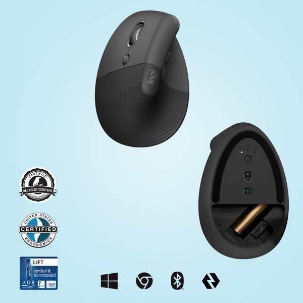 Logitech Lift muis Kantoor Linkshandig RF-draadloos + Bluetooth Optisch 4000 DPI (910-006474)