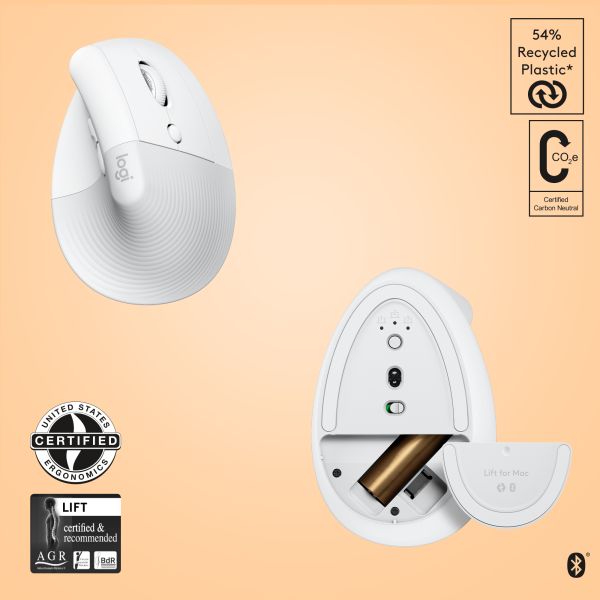 Logitech Lift for Mac muis Kantoor Rechtshandig RF-draadloos + Bluetooth Optisch 4000 DPI (910-006477)