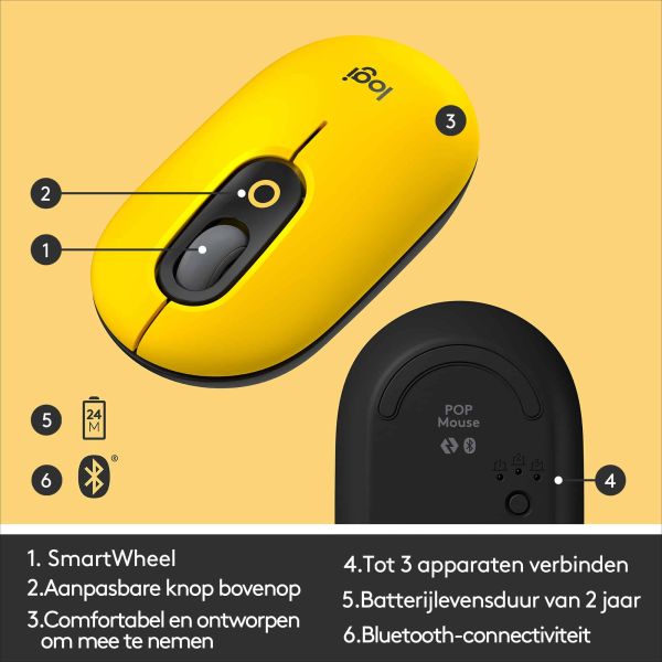 Logitech POP Mouse muis Ambidextrous RF-draadloos + Bluetooth Optisch 4000 DPI (910-006546)