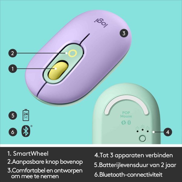 Logitech POP Mouse muis Ambidextrous RF-draadloos + Bluetooth Optisch 4000 DPI (910-006547)