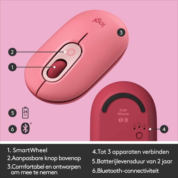 Logitech POP Mouse muis Ambidextrous RF-draadloos + Bluetooth Optisch 4000 DPI (910-006548)