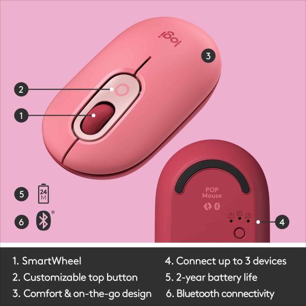 Logitech POP Mouse muis Ambidextrous RF-draadloos + Bluetooth Optisch 4000 DPI (910-006548)