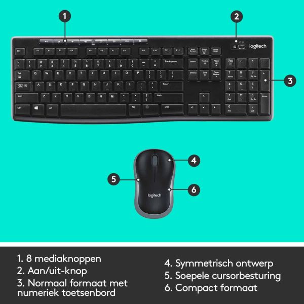 Logitech Wireless Combo MK270 toetsenbord Inclusief muis USB QWERTY Engels Zwart (920-004523)