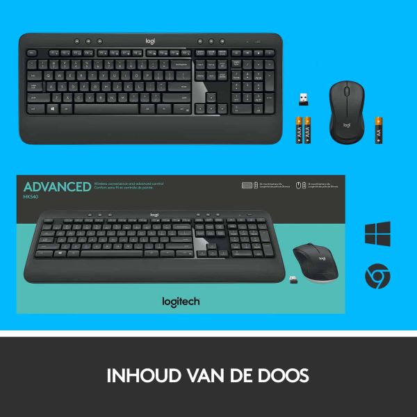Logitech Advanced MK540 toetsenbord Inclusief muis USB QWERTY US International Zwart, Wit (920-008685)