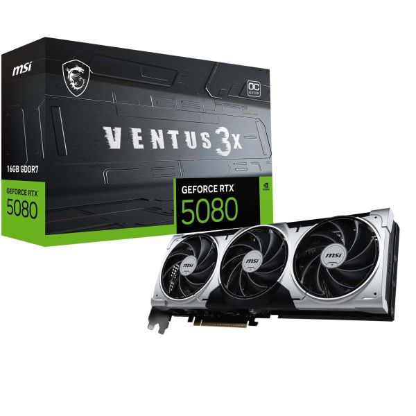 MSI VENTUS GEFORCE RTX 5080 16G 3X OC PLUS videokaart NVIDIA 16 GB GDDR7 (GEFORCE RTX 5080 16G VENTUS 3X OC PLUS)